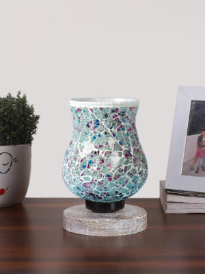 Ambika Home Bohemia Mosaic Multicolor Mosaic Glass Table Lamp with Wooden Base | Premium Bedside Lamp for Bedroom, Living Room, Hall, Hotel, Café, Restaurant & Office | E27 Compatible
