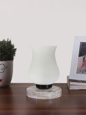 Ambika Home Lumina Mosaic White Mosaic Glass Table Lamp with Wooden Base | Premium Bedside Lamp for Bedroom, Living Room, Hall, Hotel, Café, Restaurant & Office | E27 Compatible