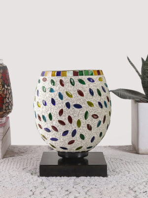 Ambika Home Celeste Mosaic Multicolor Mosaic Glass Table Lamp with Wooden Base | Premium Bedside Lamp for Bedroom, Living Room, Hall, Hotel, Café, Restaurant & Office | E27 Compatible