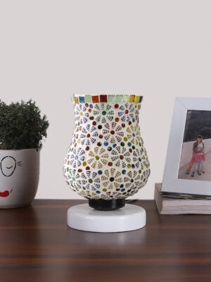Ambika Home Heritage Mosaic Multicolor Mosaic Glass Table Lamp with Wooden Base | Premium Bedside Lamp for Bedroom, Living Room, Hall, Hotel, Café, Restaurant & Office | E27 Compatible