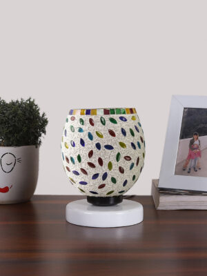 Ambika Home Aurora Mosaic Multicolor Mosaic Glass Table Lamp with Wooden Base | Premium Bedside Lamp for Bedroom, Living Room, Hall, Hotel, Café, Restaurant & Office | E27 Compatible