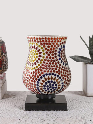 Ambika Home Elara Mosaic Multicolor Mosaic Glass Table Lamp with Wooden Base | Premium Bedside Lamp for Bedroom, Living Room, Hall, Hotel, Café, Restaurant & Office | E27 Compatible