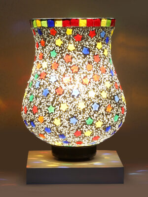 Ambika Home Aurelia Mosaic Multicolor Mosaic Glass Table Lamp with Wooden Base | Premium Bedside Lamp for Bedroom, Living Room, Hall, Hotel, Café, Restaurant & Office | E27 Compatible