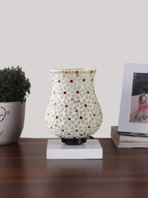 Ambika Home Elara Mosaic Multicolor Mosaic Glass Table Lamp with Wooden Base | Premium Bedside Lamp for Bedroom, Living Room, Hall, Hotel, Café, Restaurant & Office | E27 Compatible