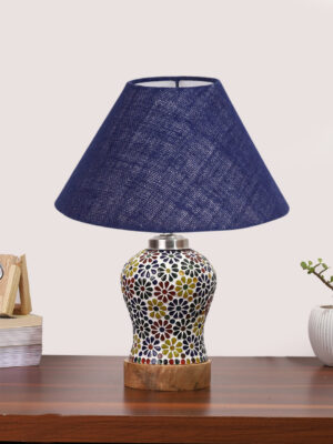 Ambika Home Blue Jute Mosaic Glass Table Lamp | Decorative Bedside Lamp for Bedroom, Living Room, Hall, Hotel, Café, Restaurant, Office & Study Room | E27 Compatible