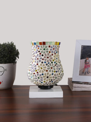 Ambika Home Solara Mosaic Multicolor Mosaic Glass Table Lamp with Wooden Base | Premium Bedside Lamp for Bedroom, Living Room, Hall, Hotel, Café, Restaurant & Office | E27 Compatible