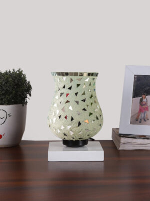 Ambika Home Nordic Mosaic Multicolor Mosaic Glass Table Lamp with Wooden Base | Premium Bedside Lamp for Bedroom, Living Room, Hall, Hotel, Café, Restaurant & Office | E27 Compatible