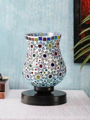 Ambika Home Royale Mosaic Multicolor Mosaic Glass Table Lamp with Wooden Base | Premium Bedside Lamp for Bedroom, Living Room, Hall, Hotel, Café, Restaurant & Office | E27 Compatible