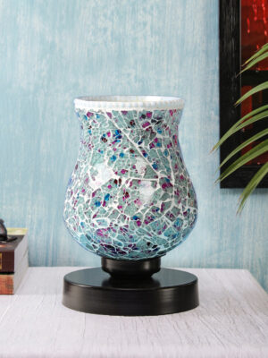 Ambika Home Aurora Mosaic Multicolor Mosaic Glass Table Lamp with Wooden Base | Premium Bedside Lamp for Bedroom, Living Room, Hall, Hotel, Café, Restaurant & Office | E27 Compatible