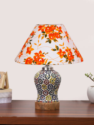 Ambika Home Multicolor Cotton Mosaic Glass Table Lamp | Decorative Bedside Lamp for Bedroom, Living Room, Hall, Hotel, Café, Restaurant, Office & Study Room | E27 Compatible