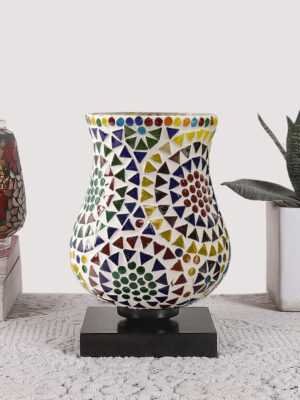 Ambika Home Artisan Mosaic Multicolor Mosaic Glass Table Lamp with Wooden Base | Premium Bedside Lamp for Bedroom, Living Room, Hall, Hotel, Café, Restaurant & Office | E27 Compatible