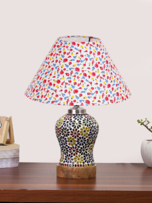 Ambika Home Multicolor Cotton Mosaic Glass Table Lamp | Decorative Bedside Lamp for Bedroom, Living Room, Hall, Hotel, Café, Restaurant, Office & Study Room | E27 Compatible