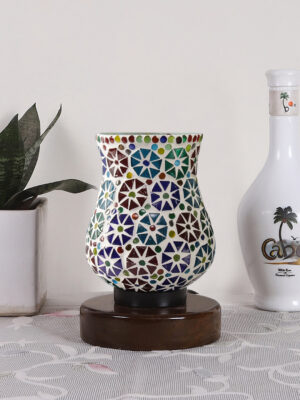 Ambika Home Bohemia Mosaic Multicolor Mosaic Glass Table Lamp with Wooden Base | Premium Bedside Lamp for Bedroom, Living Room, Hall, Hotel, Café, Restaurant & Office | E27 Compatible