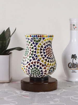Ambika Home Lumina Mosaic Multicolor Mosaic Glass Table Lamp with Wooden Base | Premium Bedside Lamp for Bedroom, Living Room, Hall, Hotel, Café, Restaurant & Office | E27 Compatible