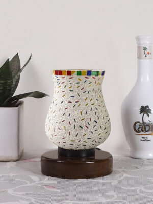 Ambika Home Aurelia Mosaic Multicolor Mosaic Glass Table Lamp with Wooden Base | Premium Bedside Lamp for Bedroom, Living Room, Hall, Hotel, Café, Restaurant & Office | E27 Compatible
