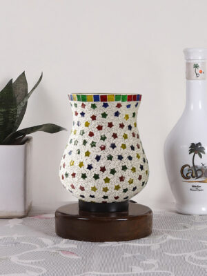 Ambika Home Celeste Mosaic Multicolor Mosaic Glass Table Lamp with Wooden Base | Premium Bedside Lamp for Bedroom, Living Room, Hall, Hotel, Café, Restaurant & Office | E27 Compatible