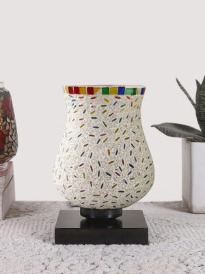 Ambika Home Royale Mosaic Multicolor Mosaic Glass Table Lamp with Wooden Base | Premium Bedside Lamp for Bedroom, Living Room, Hall, Hotel, Café, Restaurant & Office | E27 Compatible