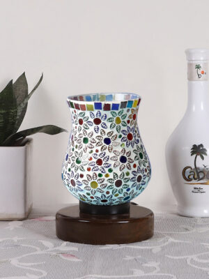 Ambika Home Verona Mosaic Multicolor Mosaic Glass Table Lamp with Wooden Base | Premium Bedside Lamp for Bedroom, Living Room, Hall, Hotel, Café, Restaurant & Office | E27 Compatible