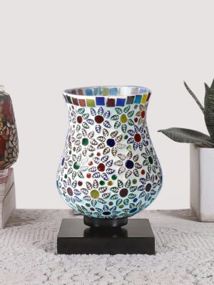 Ambika Home Aurora Mosaic Multicolor Mosaic Glass Table Lamp with Wooden Base | Premium Bedside Lamp for Bedroom, Living Room, Hall, Hotel, Café, Restaurant & Office | E27 Compatible