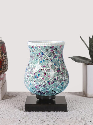 Ambika Home Bohemia Mosaic Multicolor Mosaic Glass Table Lamp with Wooden Base | Premium Bedside Lamp for Bedroom, Living Room, Hall, Hotel, Café, Restaurant & Office | E27 Compatible