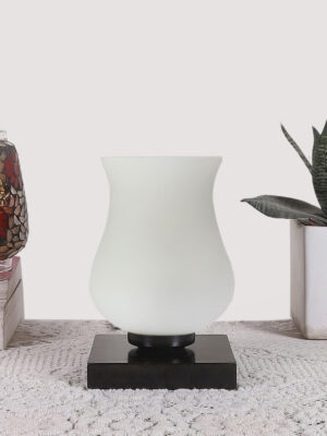 Ambika Home Lumina Mosaic White Mosaic Glass Table Lamp with Wooden Base | Premium Bedside Lamp for Bedroom, Living Room, Hall, Hotel, Café, Restaurant & Office | E27 Compatible