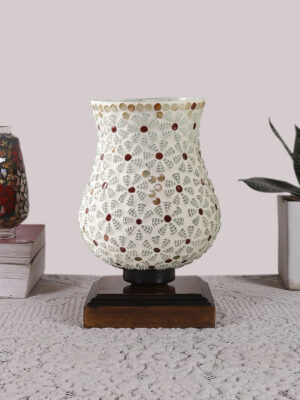 Ambika Home Heritage Mosaic Multicolor Mosaic Glass Table Lamp with Wooden Base | Premium Bedside Lamp for Bedroom, Living Room, Hall, Hotel, Café, Restaurant & Office | E27 Compatible