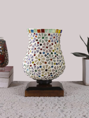 Ambika Home Artisan Mosaic Multicolor Mosaic Glass Table Lamp with Wooden Base | Premium Bedside Lamp for Bedroom, Living Room, Hall, Hotel, Café, Restaurant & Office | E27 Compatible