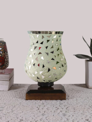 Ambika Home Royale Mosaic Multicolor Mosaic Glass Table Lamp with Wooden Base | Premium Bedside Lamp for Bedroom, Living Room, Hall, Hotel, Café, Restaurant & Office | E27 Compatible
