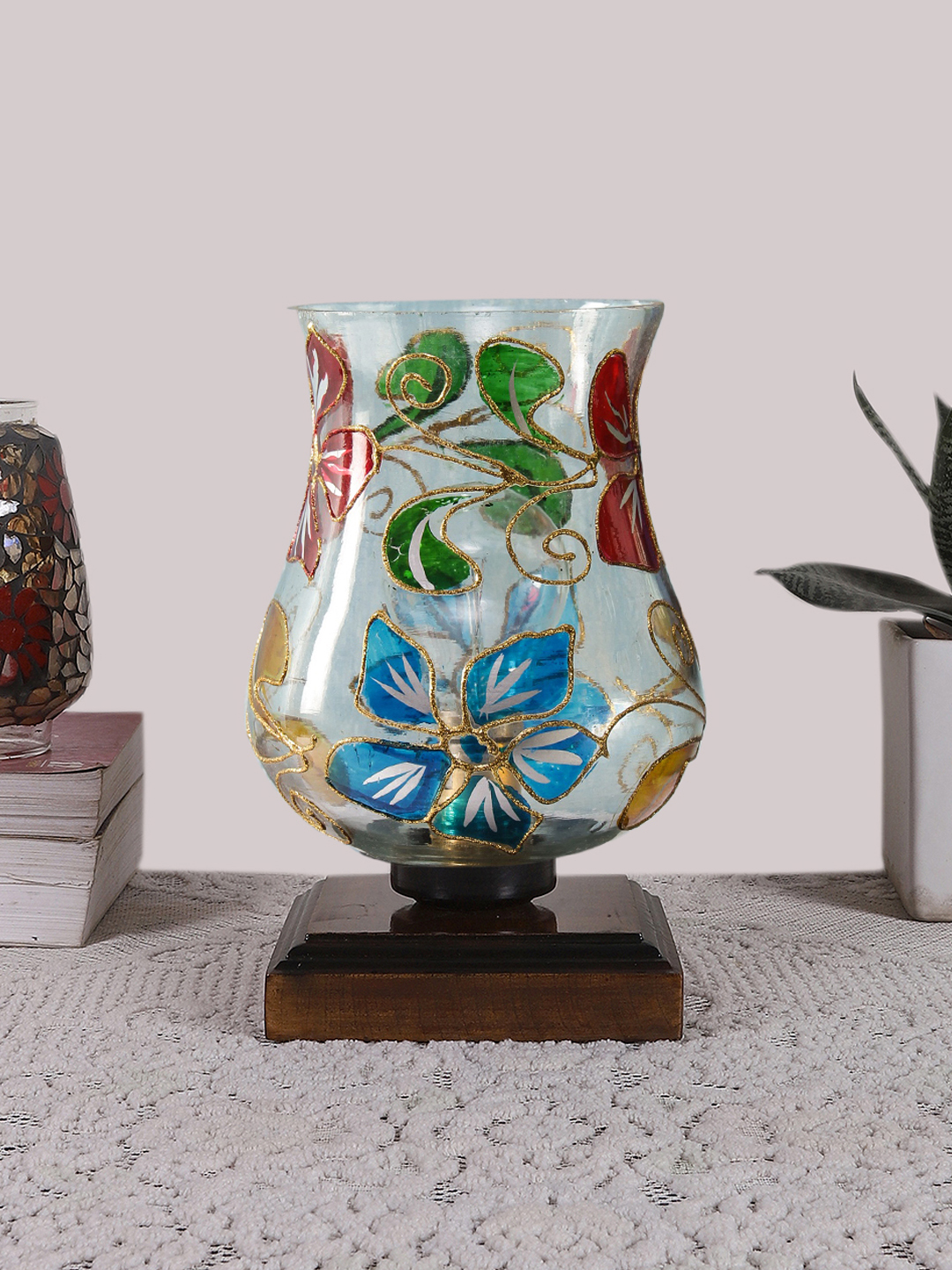 Ambika Home Verona Mosaic Multicolor Mosaic Glass Table Lamp with Wooden Base | Premium Bedside Lamp for Bedroom, Living Room, Hall, Hotel, Café, Restaurant & Office | E27 Compatible