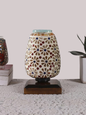 Ambika Home Aurora Mosaic Multicolor Mosaic Glass Table Lamp with Wooden Base | Premium Bedside Lamp for Bedroom, Living Room, Hall, Hotel, Café, Restaurant & Office | E27 Compatible