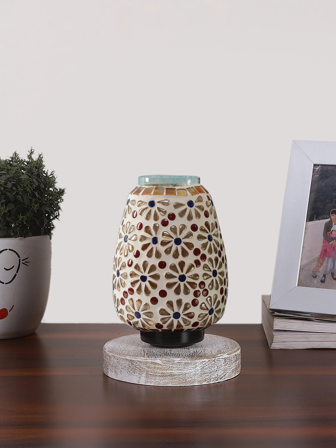 Ambika Home Aurora Mosaic Multicolor Mosaic Glass Table Lamp with Wooden Base | Premium Bedside Lamp for Bedroom, Living Room, Hall, Hotel, Café, Restaurant & Office | E27 Compatible