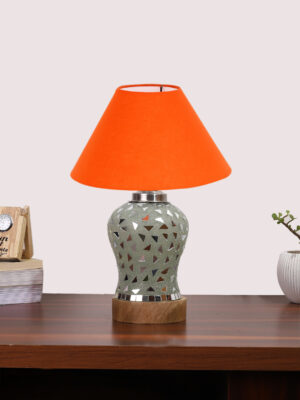 Ambika Home Orange Cotton Mosaic Glass Table Lamp | Decorative Bedside Lamp for Bedroom, Living Room, Hall, Hotel, Café, Restaurant, Office & Study Room | E27 Compatible