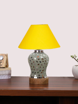 Ambika Home Yellow Cotton Mosaic Glass Table Lamp | Decorative Bedside Lamp for Bedroom, Living Room, Hall, Hotel, Café, Restaurant, Office & Study Room | E27 Compatible