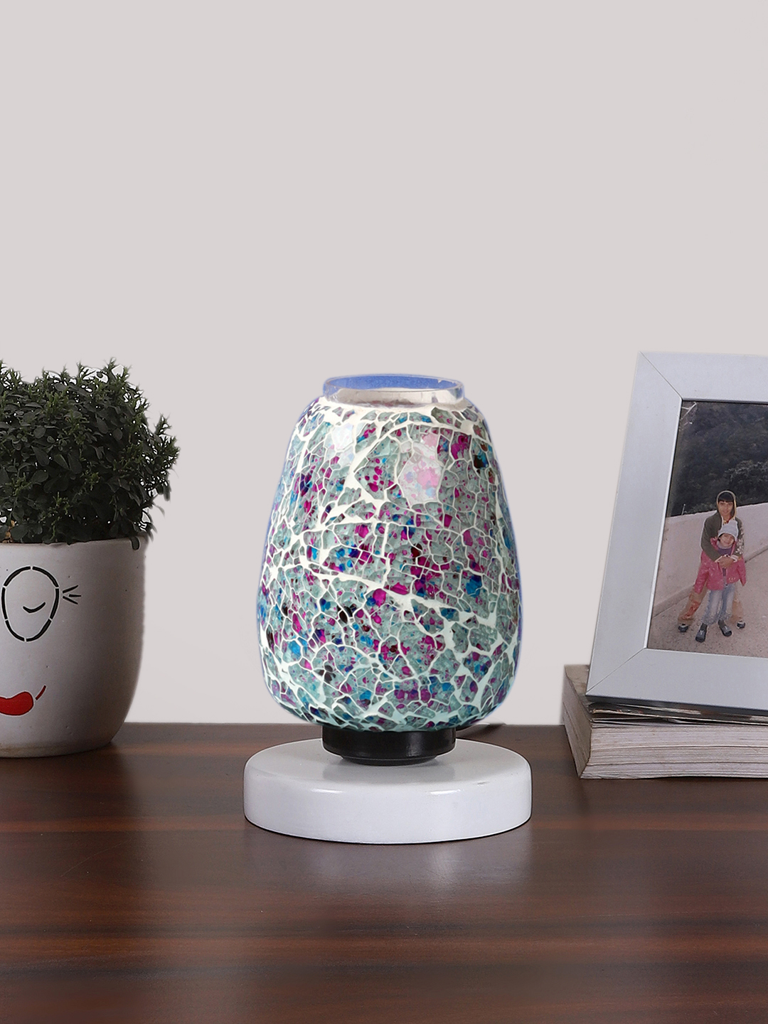 Ambika Home Elara Mosaic Multicolor Mosaic Glass Table Lamp with Wooden Base | Premium Bedside Lamp for Bedroom, Living Room, Hall, Hotel, Café, Restaurant & Office | E27 Compatible