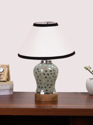 Ambika Home White & Black Cotton Mosaic Glass Table Lamp | Decorative Bedside Lamp for Bedroom, Living Room, Hall, Hotel, Café, Restaurant, Office & Study Room | E27 Compatible