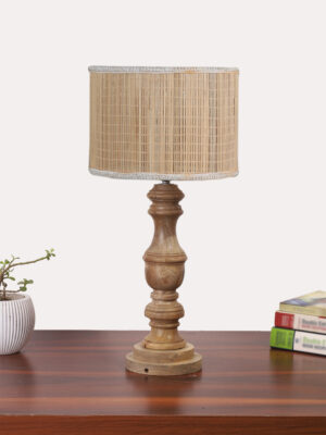 Ambika Home Beige Bamboo Wooden Table Lamp | Decorative Bedside Lamp for Bedroom, Living Room, Hall, Hotel, Café, Restaurant, Office & Study Room | E27 Compatible