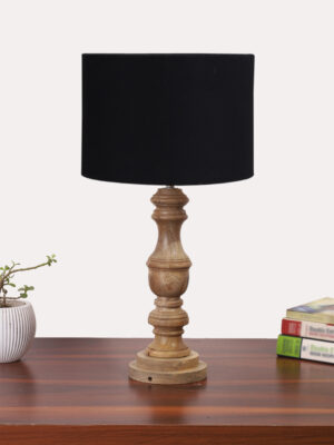Ambika Home Black cotton Wooden Table Lamp | Decorative Bedside Lamp for Bedroom, Living Room, Hall, Hotel, Café, Restaurant, Office & Study Room | E27 Compatible