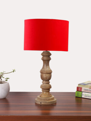 Ambika Home Red cotton Wooden Table Lamp | Decorative Bedside Lamp for Bedroom, Living Room, Hall, Hotel, Café, Restaurant, Office & Study Room | E27 Compatible