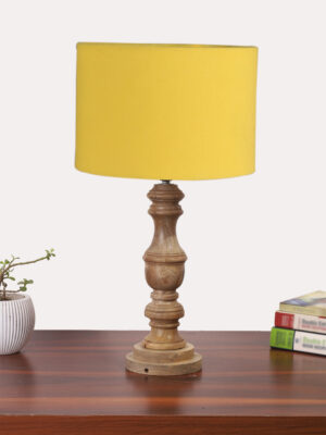 Ambika Home Yellow cotton Wooden Table Lamp | Decorative Bedside Lamp for Bedroom, Living Room, Hall, Hotel, Café, Restaurant, Office & Study Room | E27 Compatible