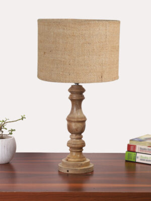Ambika Home Beige Jute Wooden Table Lamp | Decorative Bedside Lamp for Bedroom, Living Room, Hall, Hotel, Café, Restaurant, Office & Study Room | E27 Compatible