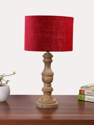 Ambika Home Maroon Jute Wooden Table Lamp | Decorative Bedside Lamp for Bedroom, Living Room, Hall, Hotel, Café, Restaurant, Office & Study Room | E27 Compatible