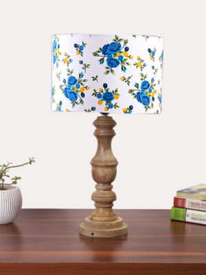 Ambika Home Multicolor cotton Wooden Table Lamp | Decorative Bedside Lamp for Bedroom, Living Room, Hall, Hotel, Café, Restaurant, Office & Study Room | E27 Compatible