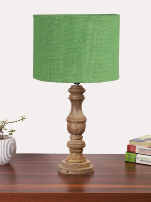 Ambika Home Green Jute Wooden Table Lamp | Decorative Bedside Lamp for Bedroom, Living Room, Hall, Hotel, Café, Restaurant, Office & Study Room | E27 Compatible