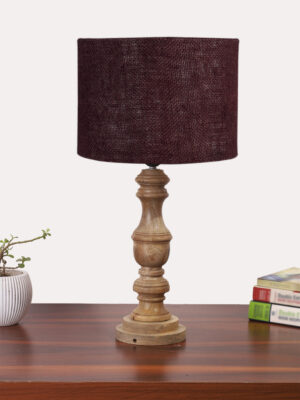 Ambika Home Brown Jute Wooden Table Lamp | Decorative Bedside Lamp for Bedroom, Living Room, Hall, Hotel, Café, Restaurant, Office & Study Room | E27 Compatible