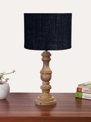 Ambika Home Black Jute Wooden Table Lamp | Decorative Bedside Lamp for Bedroom, Living Room, Hall, Hotel, Café, Restaurant, Office & Study Room | E27 Compatible