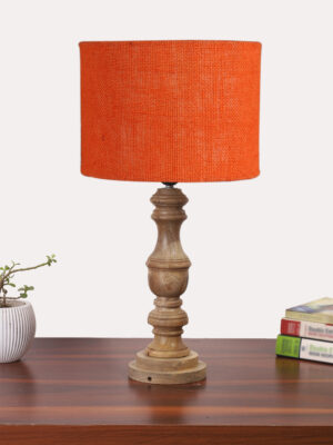 Ambika Home Orange Jute Wooden Table Lamp | Decorative Bedside Lamp for Bedroom, Living Room, Hall, Hotel, Café, Restaurant, Office & Study Room | E27 Compatible