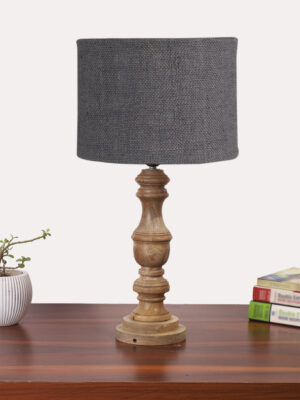 Ambika Home Grey Jute Wooden Table Lamp | Decorative Bedside Lamp for Bedroom, Living Room, Hall, Hotel, Café, Restaurant, Office & Study Room | E27 Compatible