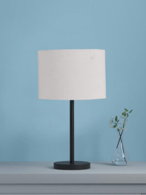 Ambika Home Aurora Collection Grey Table Lamp with Black Iron Base | Premium Bedside Lamp for Bedroom, Living Room, Hall, Hotel, Café & Office | E27 Compatible