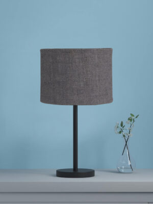 Ambika Home Lumina Collection Grey Table Lamp with Black Iron Base | Premium Bedside Lamp for Bedroom, Living Room, Hall, Hotel, Café & Office | E27 Compatible