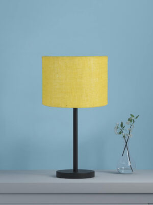 Ambika Home Aurelia Collection Yellow Table Lamp with Black Iron Base | Premium Bedside Lamp for Bedroom, Living Room, Hall, Hotel, Café & Office | E27 Compatible